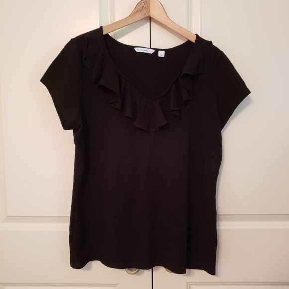 Issac Mizrahi Live Black Ruffle Shirt Blouse - Picture 1 of 3
